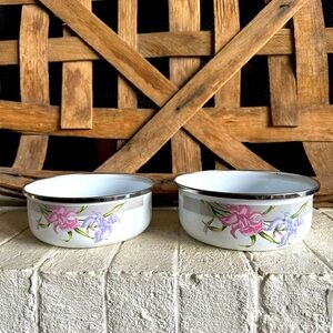Vintage Enamel Nesting Iris Mixing Bowls GMI set of two (50)